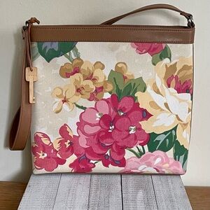 FOSSIL Women’s Floral Canvas & Leather Shoulder Bag EXCELLENT CONDITION